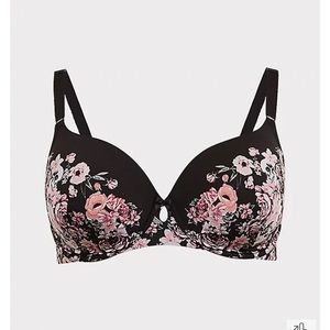 BLACK SKULL FLORAL 360° BACK SMOOTHING™ LIGHTLY LINED T-SHIRT BRA 48DD EUC